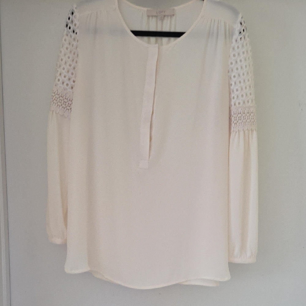 LOFT Cream Lace Sleeve Blouse